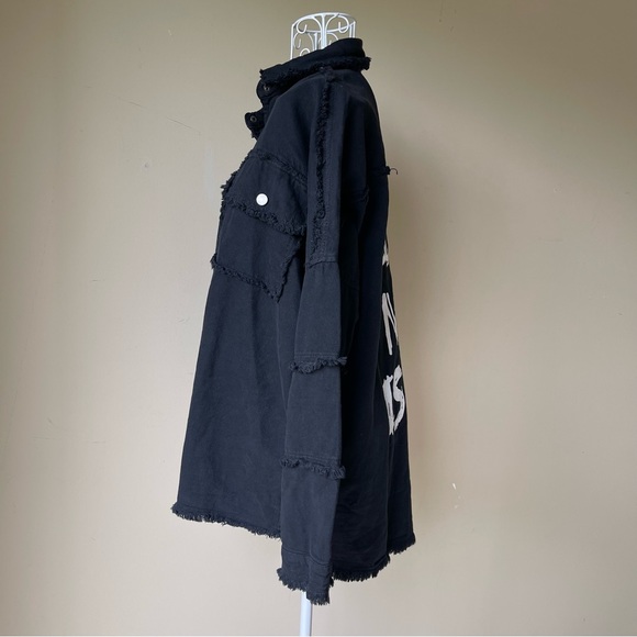 Elan All You Need is Love Dawn Utility Jacket Button Down oversized black size S - Picture 2 of 8